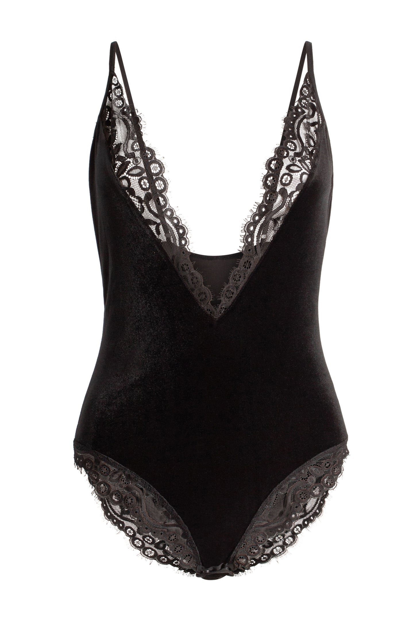 Sexy lingerie Luxe Velvet Deep V Lace Trim Neckline Bodysuit sleepwear
