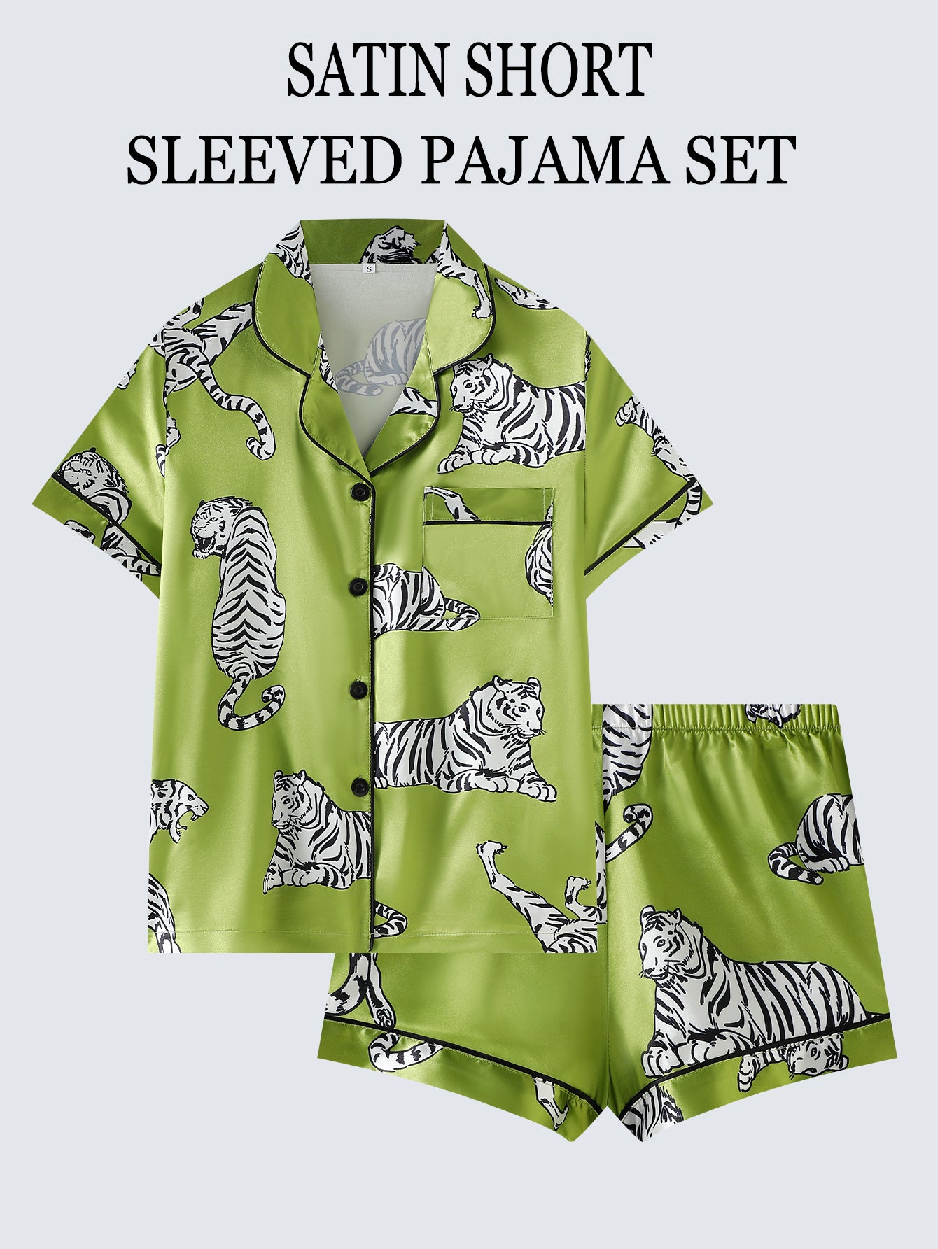 Jungle Majesty Satin Set (Short Sleeve & Shorts Set)