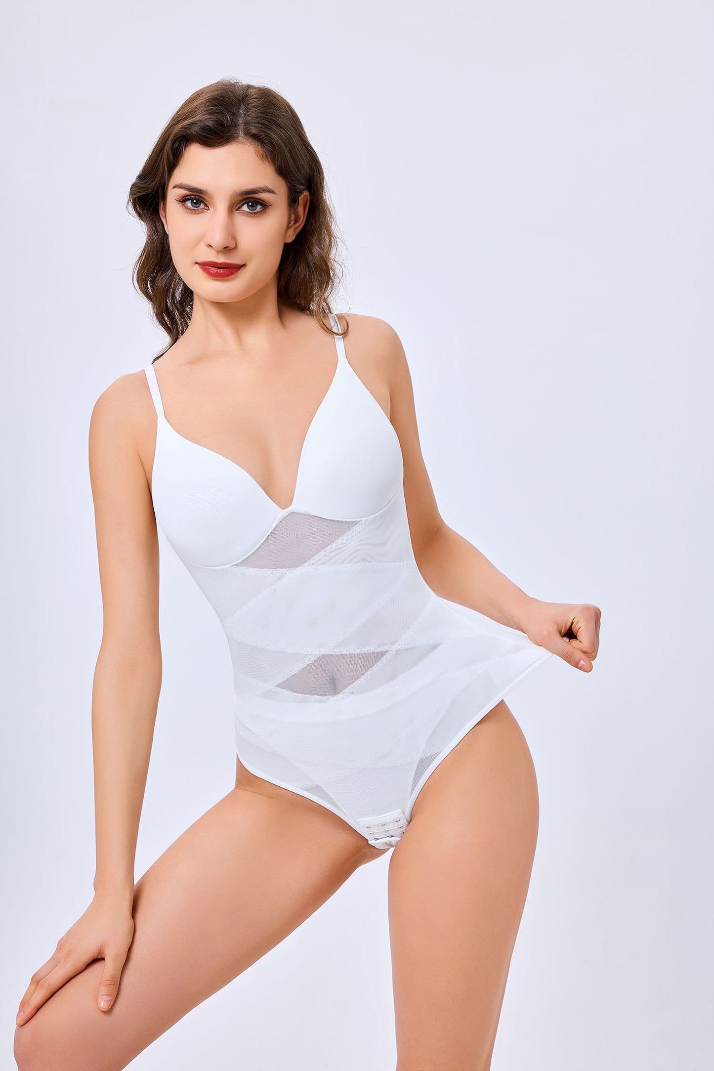 SculptLuxe Mesh Panel Bodysuit White