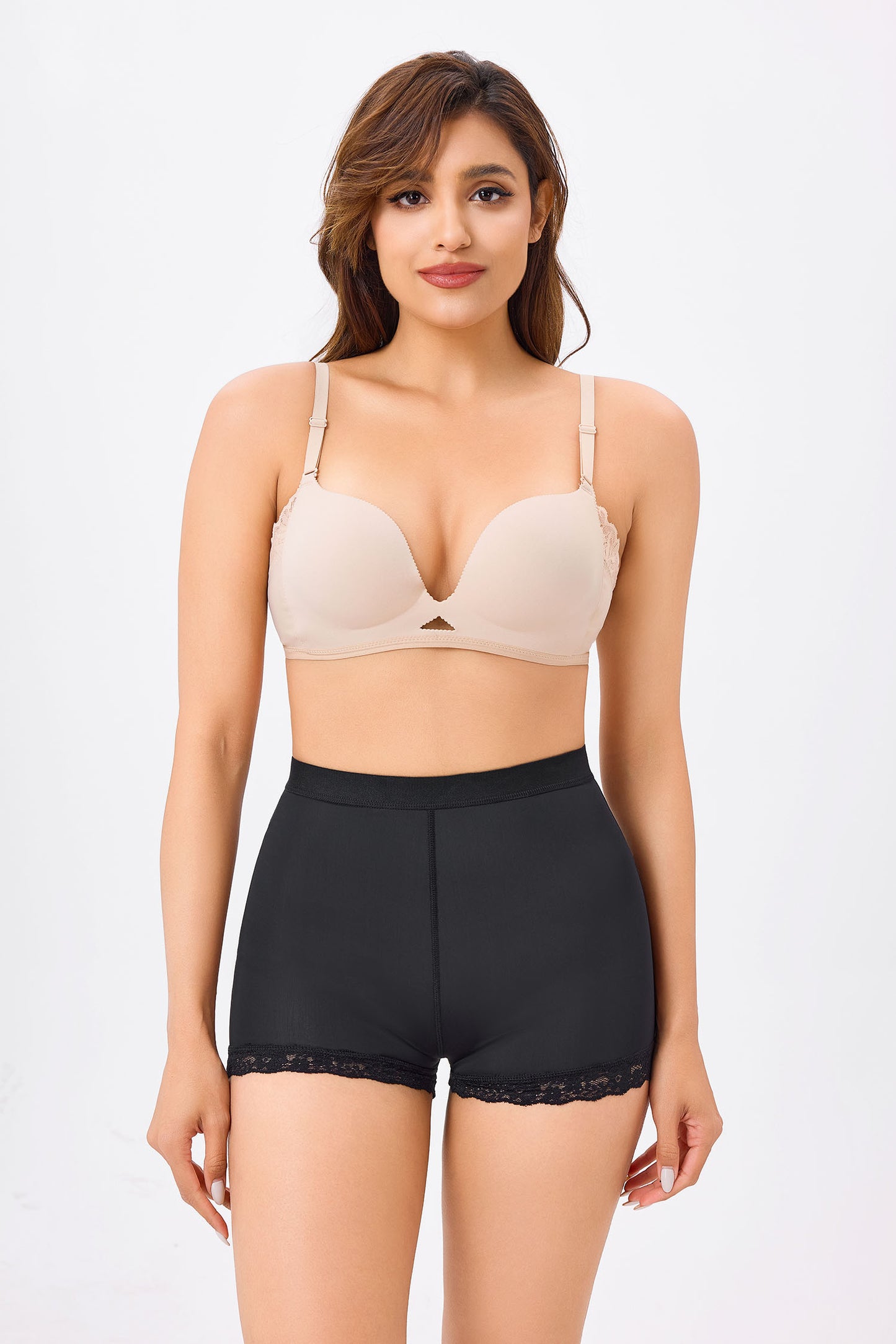 High-Waisted Shaping Boyshorts with Lace Trim