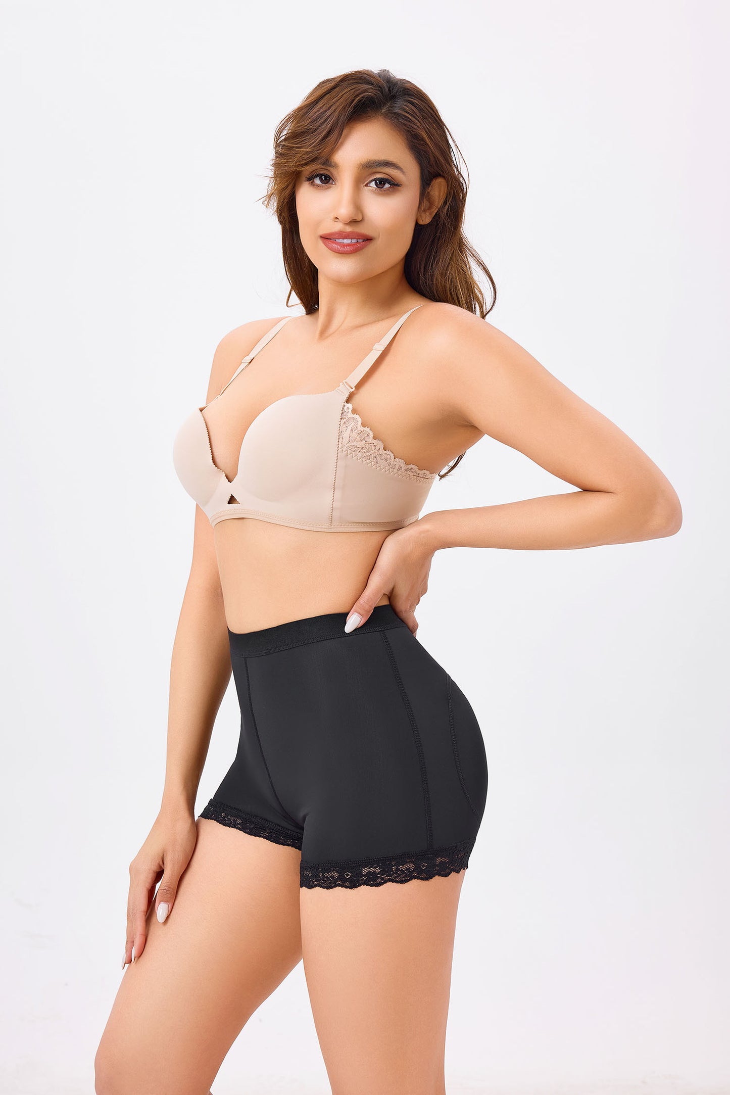 High-Waisted Shaping Boyshorts with Lace Trim