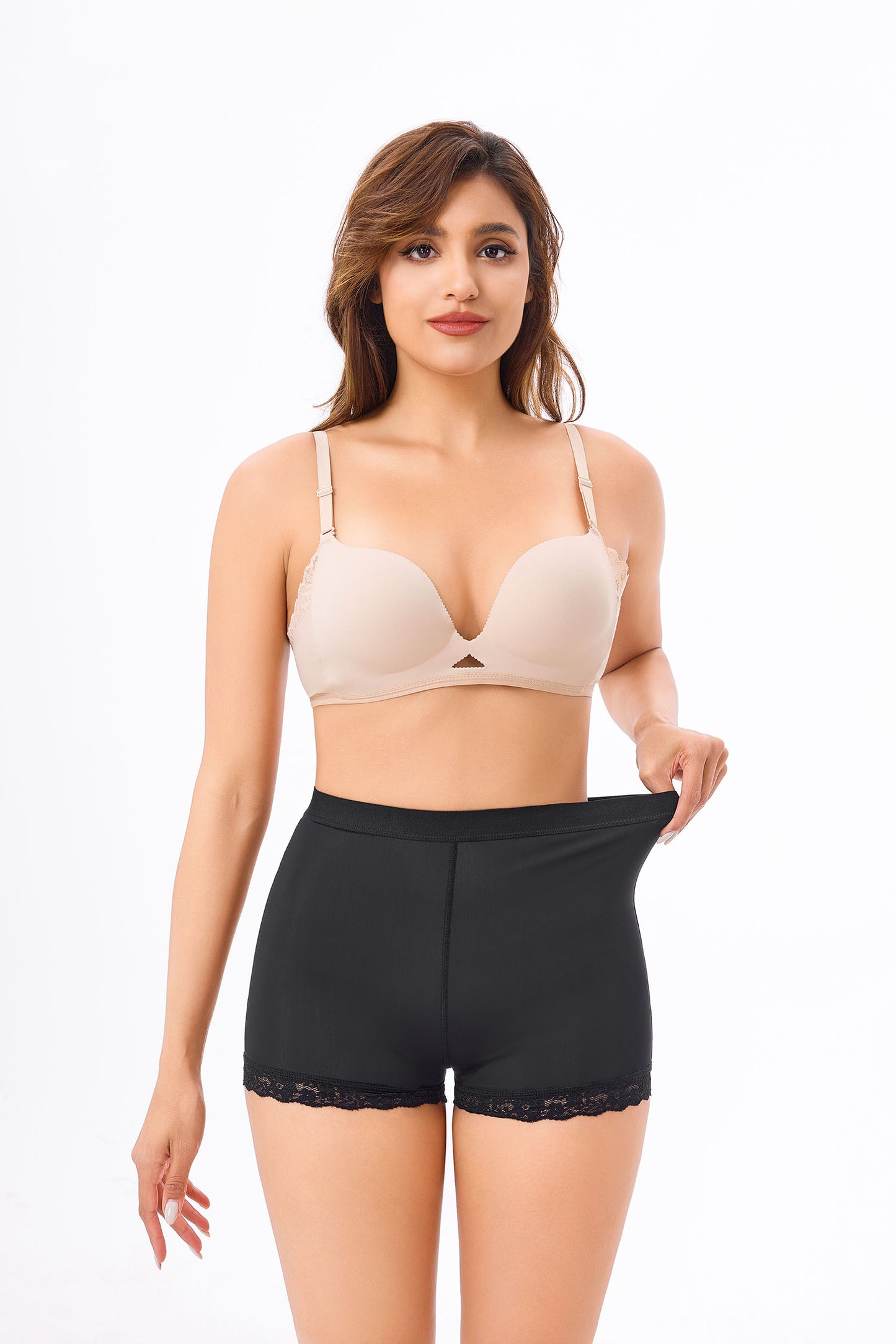 High-Waisted Shaping Boyshorts with Lace Trim