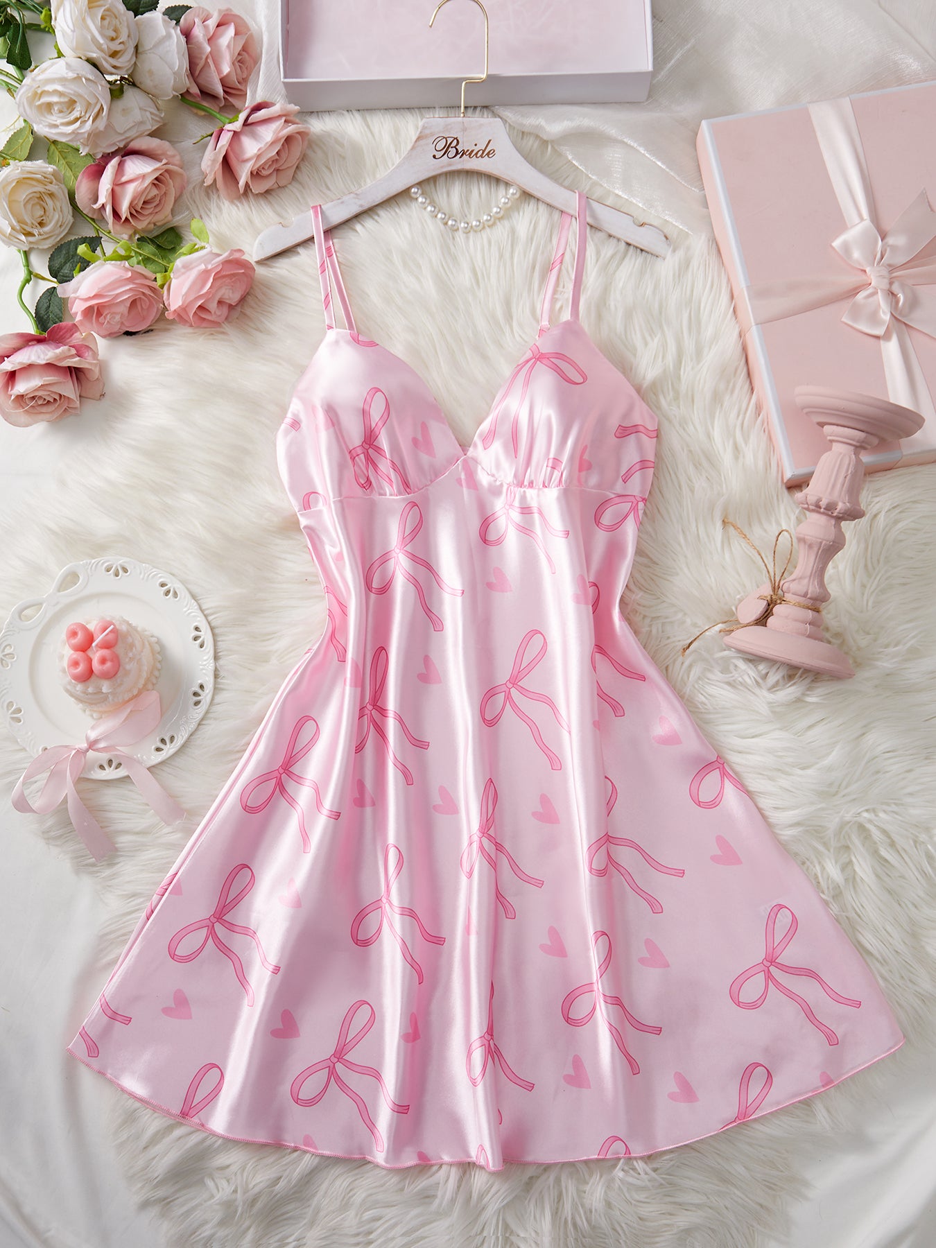 Sweet Bow Satin Nightdress