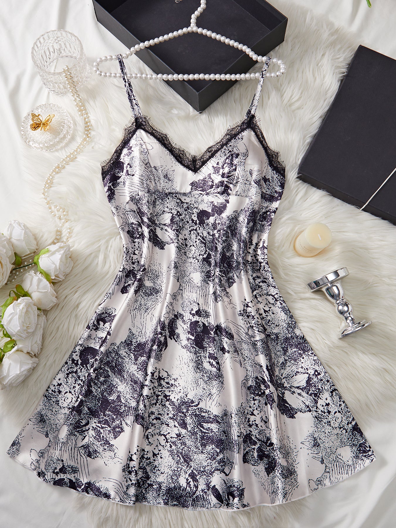 Midnight Garden Satin Nightdress