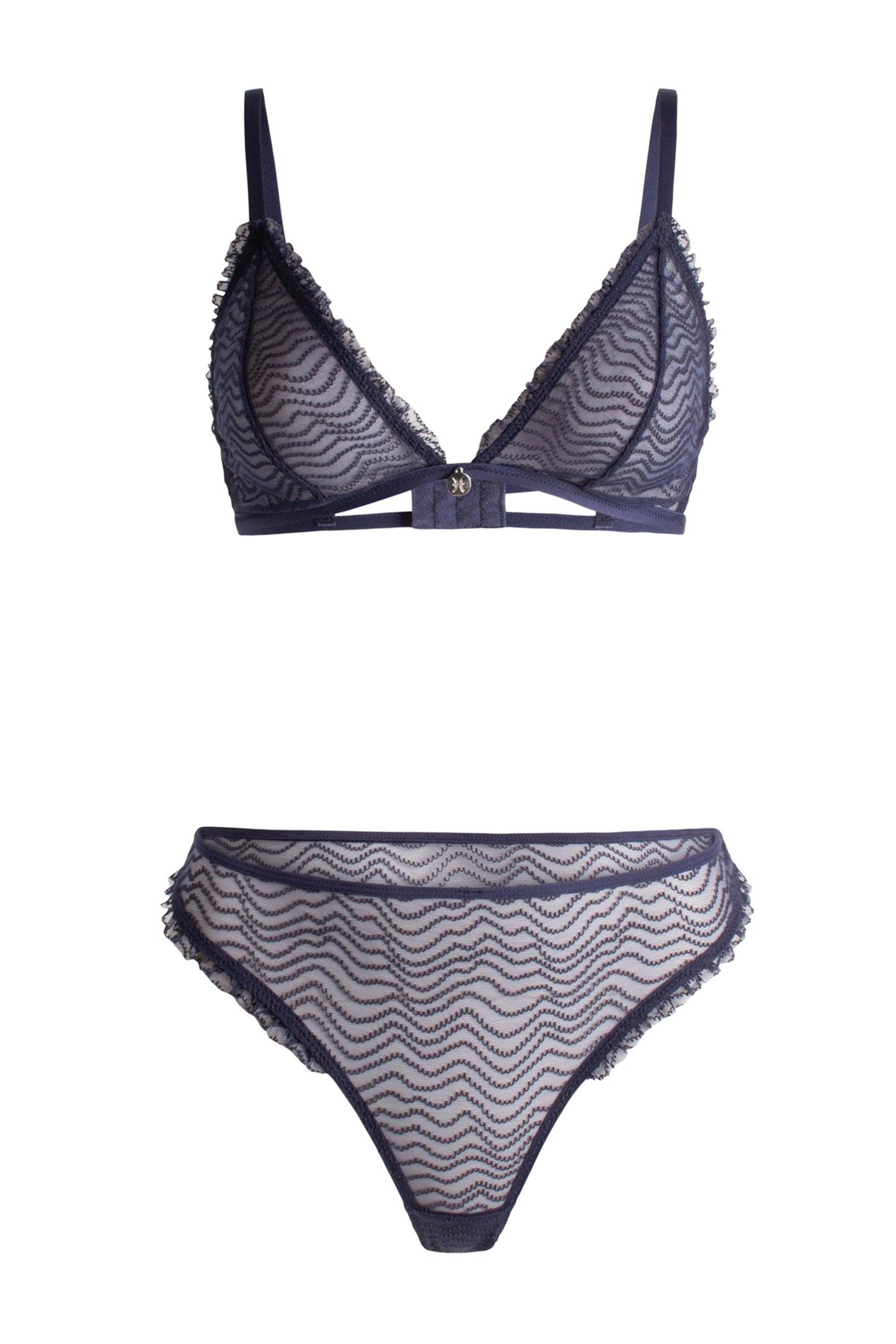 Sexy lingerie PISCES Wavy Midnight Blue Bra & Thong Panties underwear Set