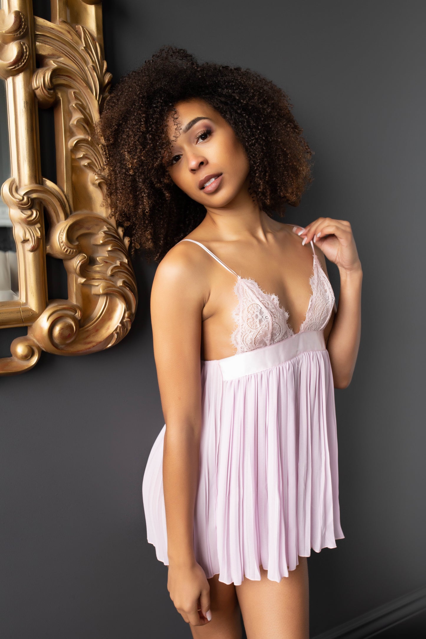 Sexy lingerie Dream love pleated chiffon chemise & thong underwear set