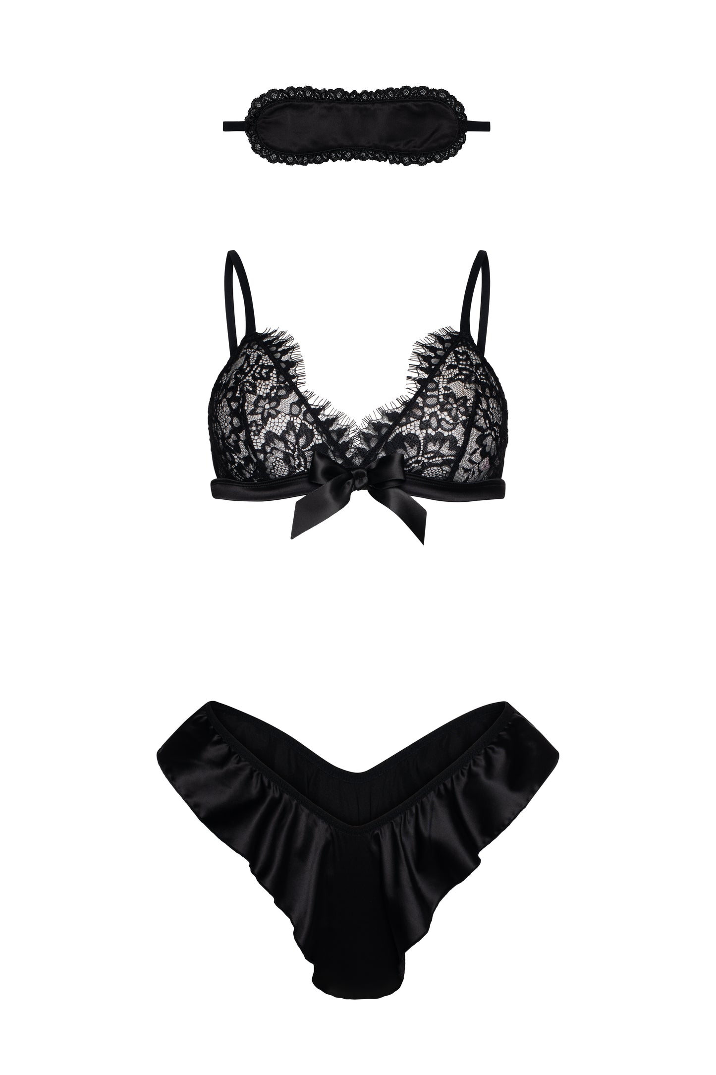 Sexy lingerie 3 pcs underwear set. Nun longing for a passionate kiss