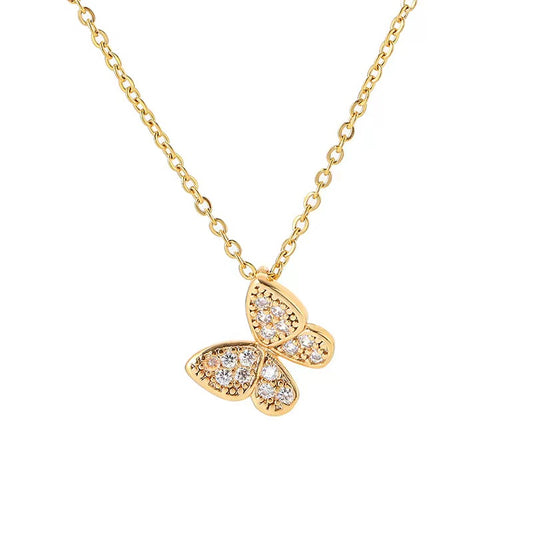 Charming Butterfly Diamond Embellished Butterfly Pendant Necklace